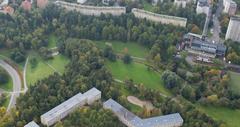 Aerial view of Golfängarna with lush green landscape