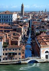 Rio de la Fornace in Dorsoduro, Venice with the Bell Tower of Santo Stefano Church in the background