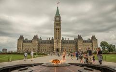 Parliament Hill with Centre Block and Centennial Flame in Ottawa