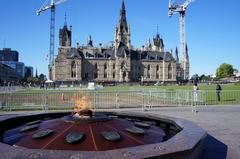 Centennial Flame and Peace Tower at Parliament Hill in Ottawa