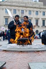 People around a permanent fire