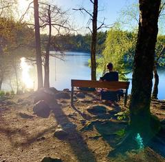 Men in the lake near wetlands