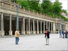 Karlovy Vary street view with historical buildings