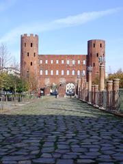 Porta Palatina Roman ruins in Turin with Cardo