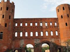 Porta Palatina with its two towers in Turin, Italy