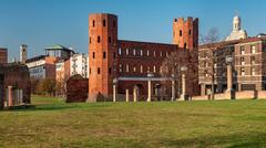 Porta Palatina with ancient Roman architecture in Turin, Italy