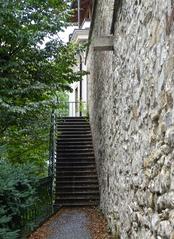 Staircase along city wall on Petřín hill in Hradčany, Prague