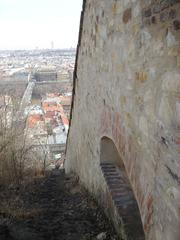 View from Petřín Hill featuring Hunger Wall, National Theatre, and Most Legii in Prague