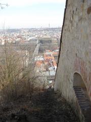 Hunger Wall on Petřín Hill overlooking National Theatre and Most Legii in Prague