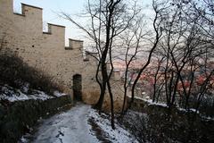 Panoramic view of Hunger Wall fortification in Petrin, Prague