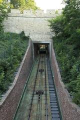 Laurenziberg funicular railway approaching mountain station