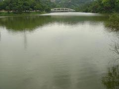 Jinlong Lake and white arch bridge in Xizhi District, New Taipei City