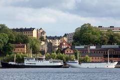 Mariaberget with Torkel Knutssonsgatan and the ships S/S Kronprinsesse Märtha and Borgila on Riddarfjärden, Södermalm, Stockholm, Sweden