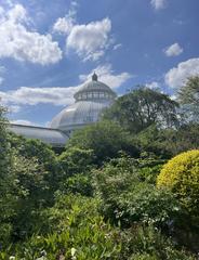 conservatory dome surrounded by various plants in Bronx Botanical Garden