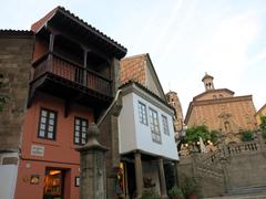 Poble Espanyol in Barcelona featuring Gradas de Santiago with Alcanyís church in the background