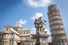 Leaning Tower of Pisa under a clear blue sky