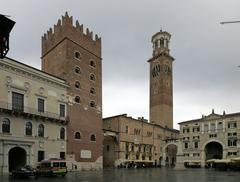 View towards the south with the Palazzo di Cansignorio tower and Torre dei Lamberti in Piazza dei Signori