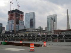 Boston skyline with tall buildings and waterfront