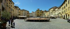 Aerial view of Piazza dell'Anfiteatro in Lucca, Italy