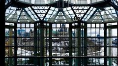 National Gallery of Canada Grand Hall panoramic window with view of Parliament Hill