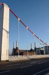 Battersea Power Station through the supports of Chelsea Bridge