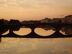 Sunset along Arno River in Florence, Italy