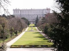 Campo del Moro gardens in Madrid with Royal Palace in background