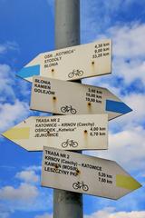 Signs of bicycle routes at Rondo Europejskie in Rybnik