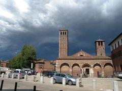 Basilica of Sant'Ambrogio in Milan under a cloudy sky