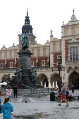 Sukiennice in Krakow with Adam Mickiewicz Monument