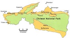 Map of Chitwan National Park and its buffer zone in Nepal