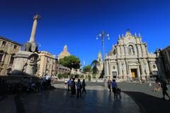 Catania Cathedral Square Piazza Duomo with a central fountain and buildings