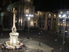 Elephant fountain in Cathedral square, Catania at night