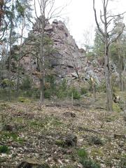 mountain landscape with hikers on a rocky path