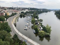 View of Praha with historical buildings and Vltava river