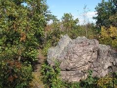 Babí lom rocky peak with vibrant greenery on a clear day