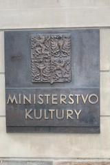 Plaque at the entrance of the Ministry of Culture in Prague