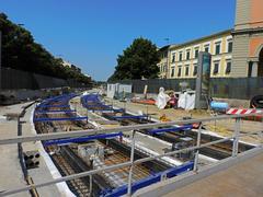 construction site for the tramway extension in Florence on Spartaco Lavagnini street and Piazza della Libertà