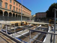 Construction site for the extension of tram line 2 in Florence at Piazza della Libertà and via Spartaco Lavagnini