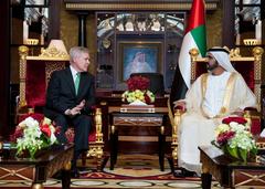 Secretary of the Navy Ray Mabus meets Ruler of Dubai Sheikh Muhammad bin Rashid al-Maktoum at Zabeel Palace in 2012