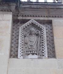 Bishop statue under a pediment at Vajdahunyad Castle