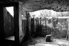 Interior view of Shing Mun Redoubt Command in Hong Kong in black and white