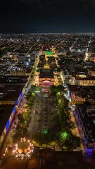 Nighttime aerial view of the Historic Center of Guadalajara, Jalisco, Mexico