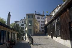 aerial view of Zurich city center with historic buildings and the Limmat River