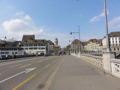 A panoramic view of Lindenhof in Zurich, Switzerland with historical buildings and lush greenery