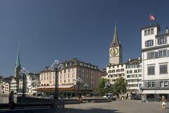 Aerial view of Zürich with the Limmat river and buildings