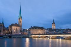 Zunfthaus zur Meisen, Münsterbrücke, and St. Peter church in Zürich