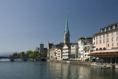 Aerial view of Zürich with Limmat River and historic buildings