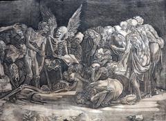 Agostino Veneziano's 1518 engraving of nude figures and skeletons