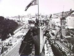 Launching of HMAS Brisbane at Cockatoo Island naval dockyard, Sydney, 1915